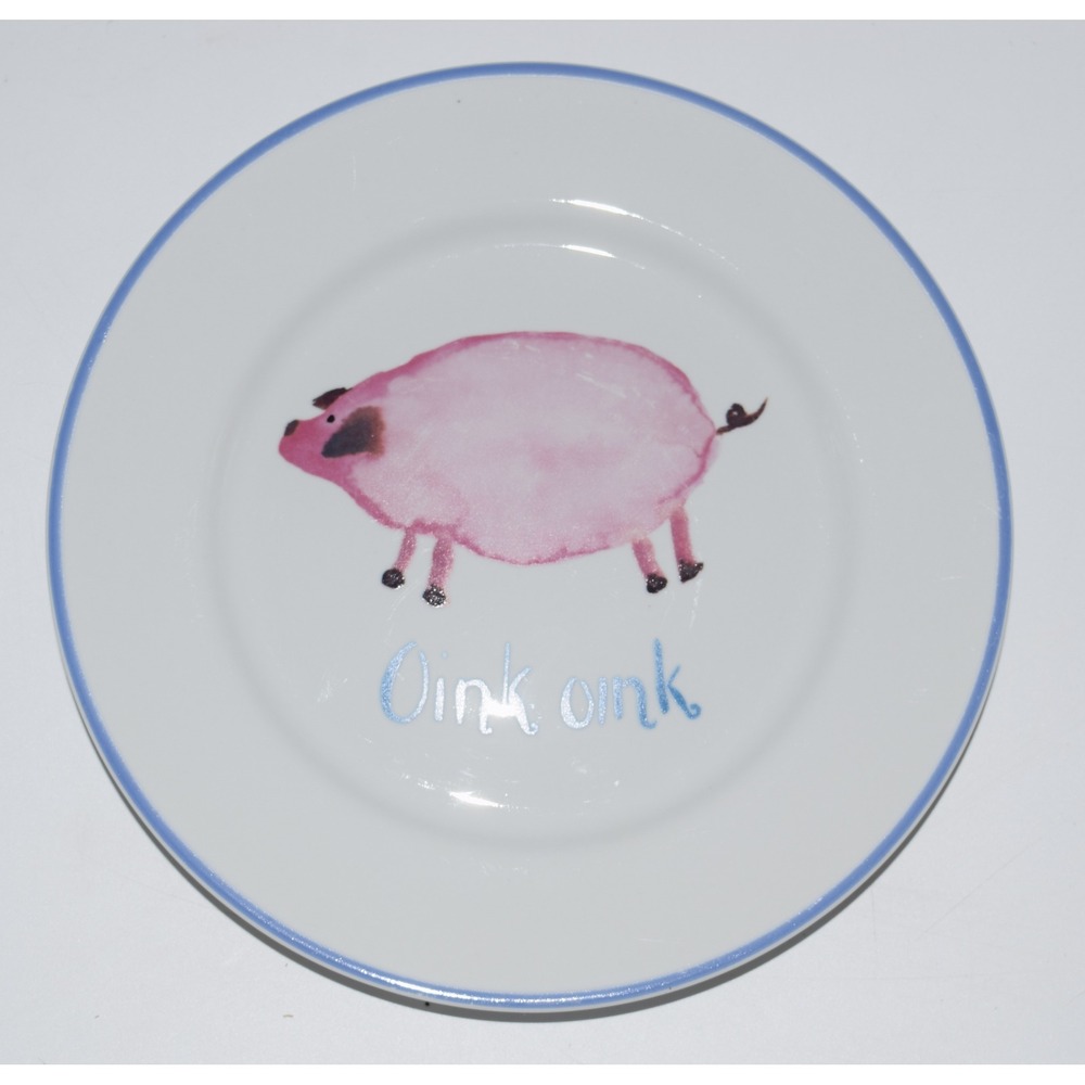 Rosanna Animal Farm Porcelain Pig Plate White Pink Blue Excellent 8in Italy